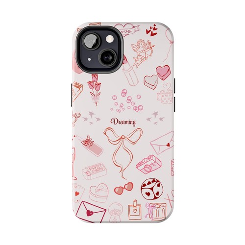 Cute Pink Tough Phone Cases, Red Graphics, Girly Protective Case. - 第 39/108 張圖片