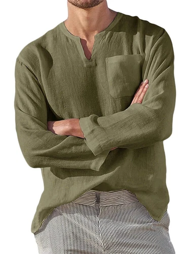 Men Casual Shirt Long Sleeve Cotton Linen Beach T Shirt Lightweight New EUR sz - Picture 11 of 37