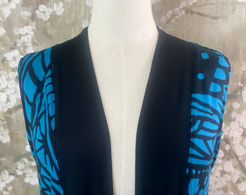 SOFT SURROUNDINGS Blue Black Tribal Boho Geometric Long Cardigan Open Vest L - Picture 6 of 13