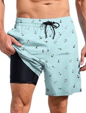 Men's 7 Inch Swim Trunks with Compression Liner Quick Dry Bathing Suit Zipper