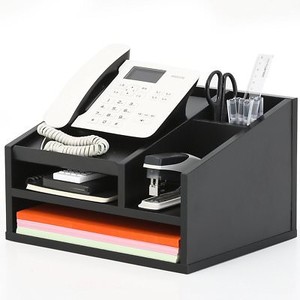 Wood Desk Organizer Office Workspace Black Holder Paper File