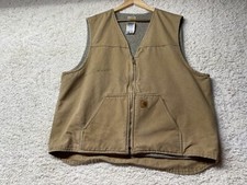 VTG Carhartt V26 CML Sherpa Lining Canvas Zip Vest Camel Size 2XL