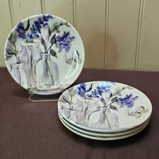 4 Certified International Susan Winget Blue Flowers Vases 6” Bread Plates READ