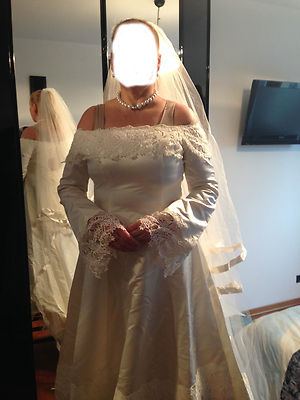 ABITO da SPOSA in RASO di SETA-taglia 40 PRATICAMENTE NUOVO