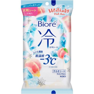 Kao Biore Body wipes Cool Sheet Peach Soap 20 Large sheets Deodorant
