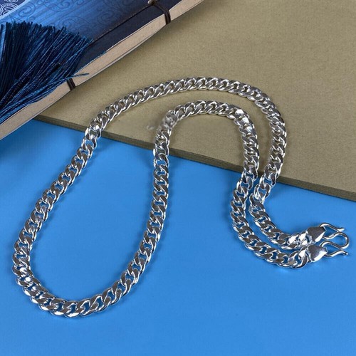 Solid S999 Fine Silver Chain Men Women 3mm-13mm Cuban Curb Link Necklace 16-26in - Picture 15 of 19
