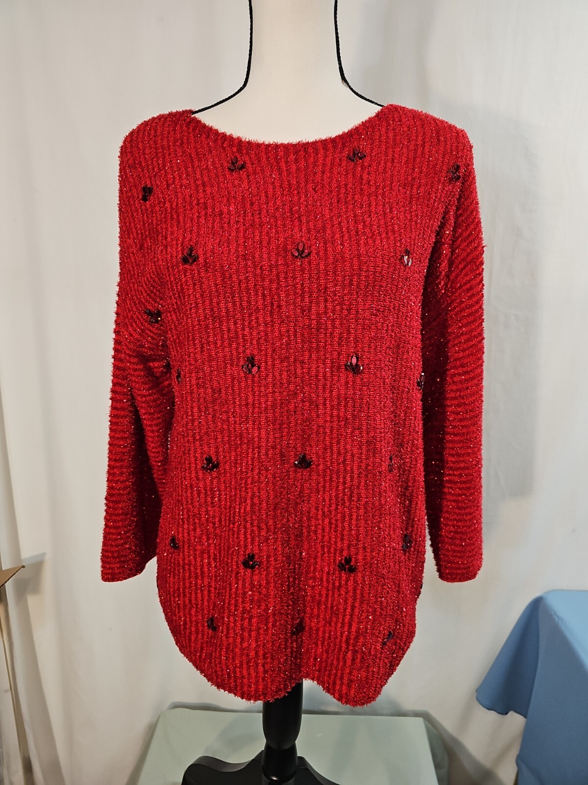 RUBY RD Embellished Pullover Metallic Sweater Hol… - image 1