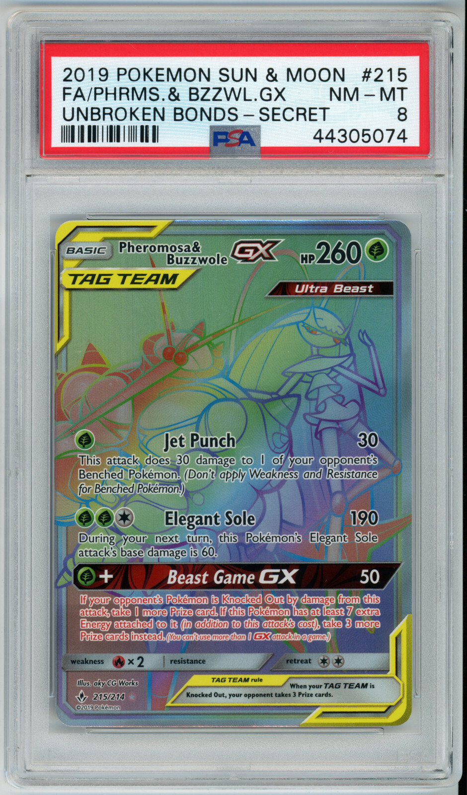 POKEMON UNBROKEN BONDS PHEROMOSA & BUZZWOLE GX #215 SECRET PSA 8 NM #44305074