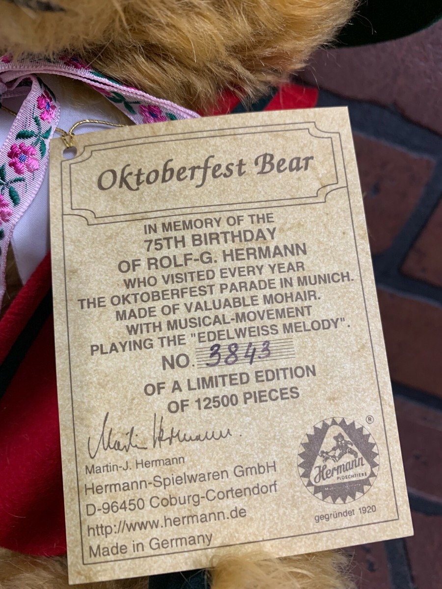Hermann Mohair Teddy Bear RARE 75th Memory Musical Oktoberfest
