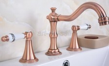 Antique Red Copper 3 Holes Widespread Bathroom Basin Sink Faucet Tub Mixer Tap