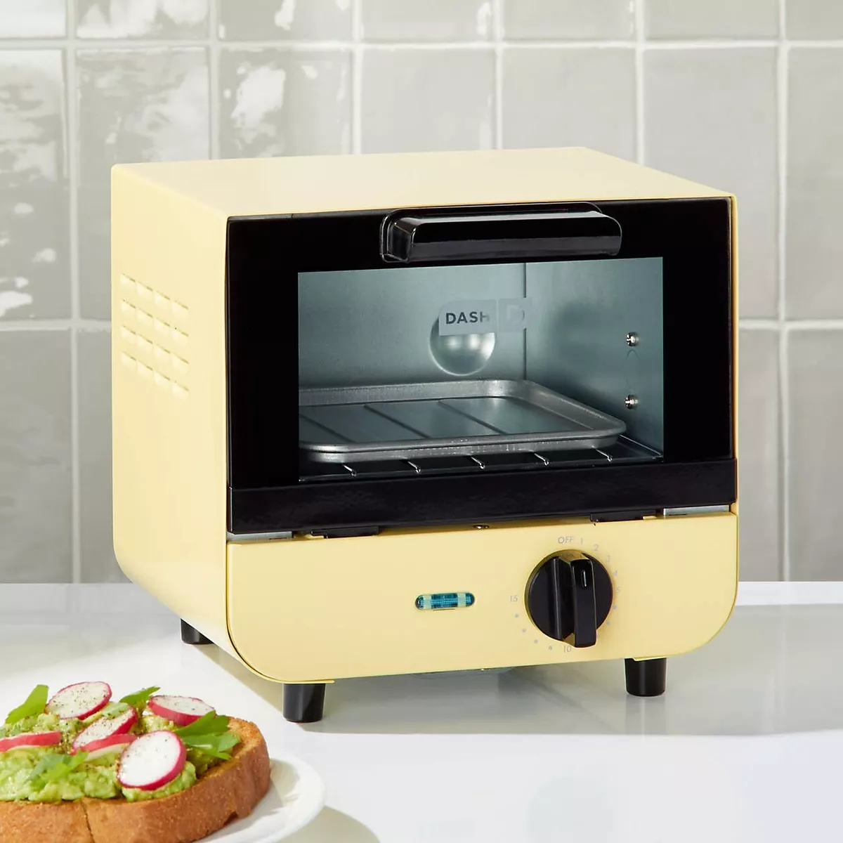 DASH Mini Toaster Oven Cooker, with Baking Tray, Rack, Auto Shut Off Yellow  new