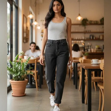 GUC BDG Urban Outfitters Womens Mom Jean High Rise Tapered Washed Black Denim 27