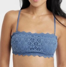 2 BRA LOT Auden Bandeau Lightly Lined Convertible Bralette Blue Large NWT