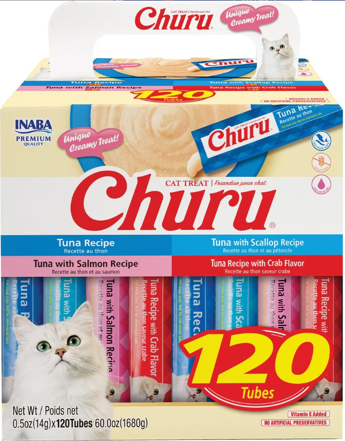 Inaba Churu Grain-Free Tuna Variety Lickable Cat Treat, 0.5-oz tube, 120 count