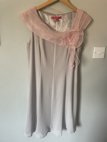 Jacques Vert Size 12 Grey & Baby Pink & Midi Dress Wedding Guest Races Cruise - Picture 5 of 23