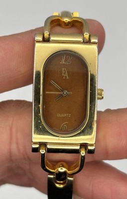 Vtg Etienne Aigner Watch Women 19mm Gold Tone Brown Dial Oval #8.14
