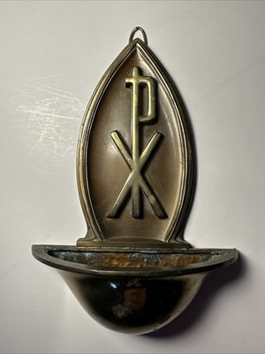 Vintage Brass Chi Rho Holy Water Font German Made In Germany