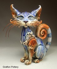 Purebred Cat pottery sculpture- face jug folk art maker Mitchell Grafton Pottery