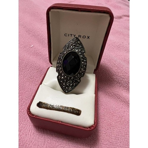 -RING Vintage schwarzer Markasit Stein mit Stretch Messingband - Bild 2 von 11