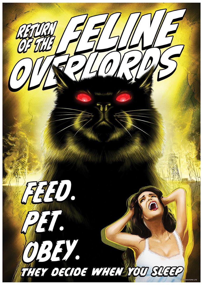Vintage Horror Cats Feline Overlords Mini Poster - Laminated