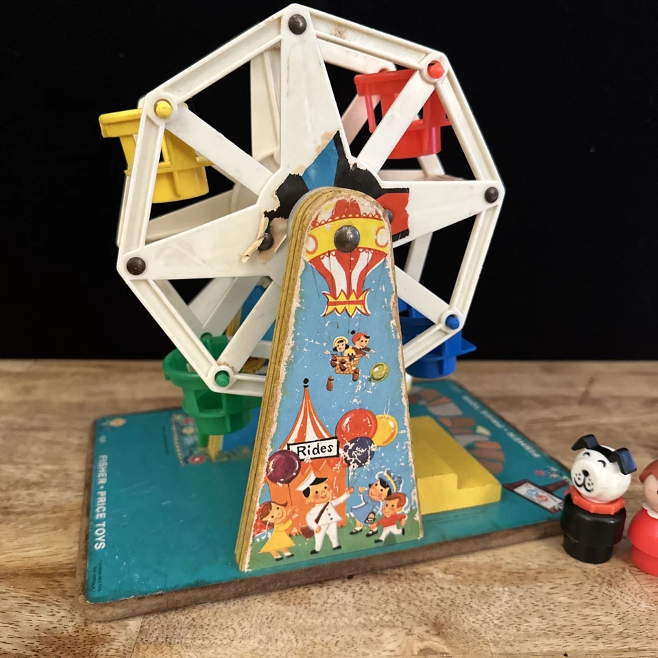 Caja de música Fisher-Price vintage 969 rueda de la fortuna Little People juguete clásico 1966 Foto 2 de 4