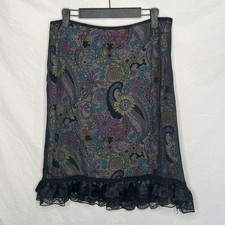 Vintage Y2K Silk Skirt Sz 12 Paisley Black Lace Overlay Fairycore Whimsigoth USA