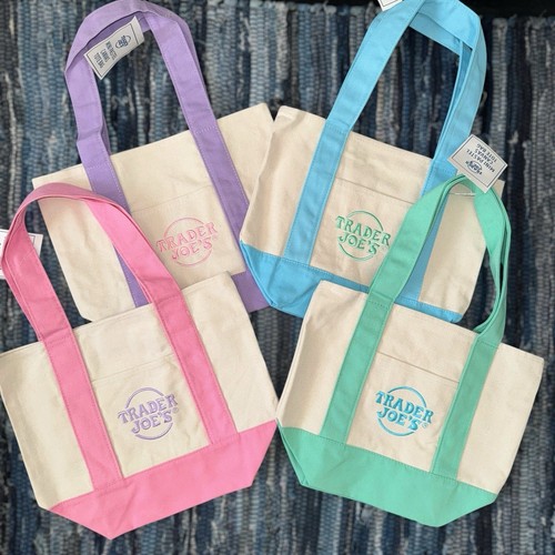 Trader Joe's Pastel Mini Canvas Tote Bags 2025 LIMITED EDITION NWT full set