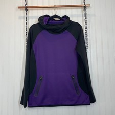 Second Skin Scuba Hoodie Sweatshirt Womens Purple Black Colorblock Size L