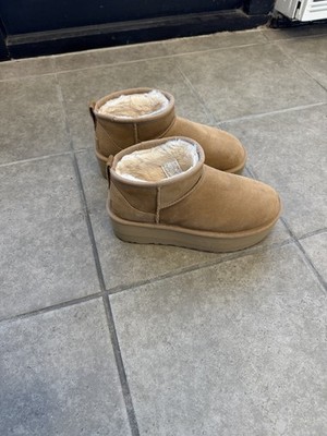UGG Women's Brown Suede Platform Fur Lined Pull On Ankle Bootie Boots