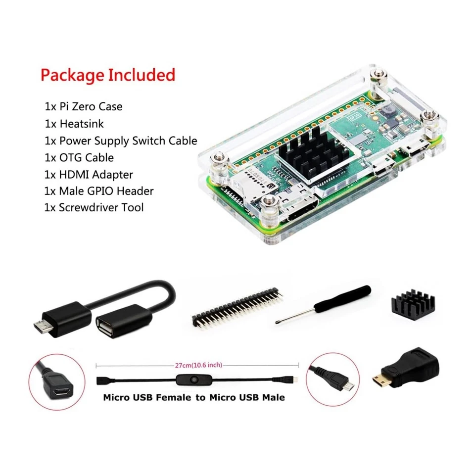Kit de funda Raspberry Pi Zero - Disipador de calor, HDMI, OTG, interruptor de alimentación, transparente Foto 3 de 4