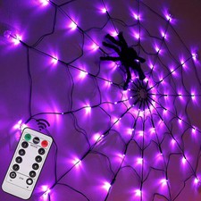 Halloween Decorations Spider Web Lights - 4FT Diameter 70 LEDs with Black Spider