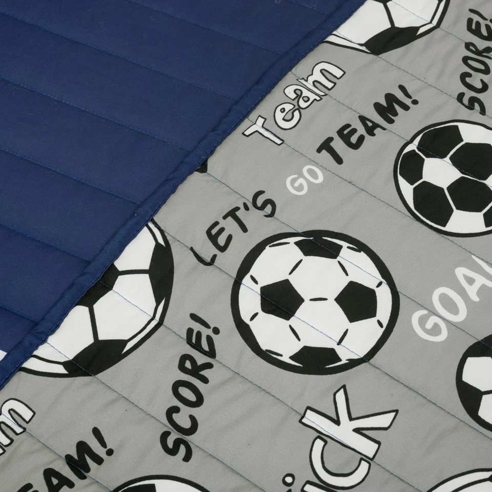 Soccer Game Reversible Quilt Quen Size 4 Piece Set Full/Queen Navy & Gray - T... - Image 3 of 4