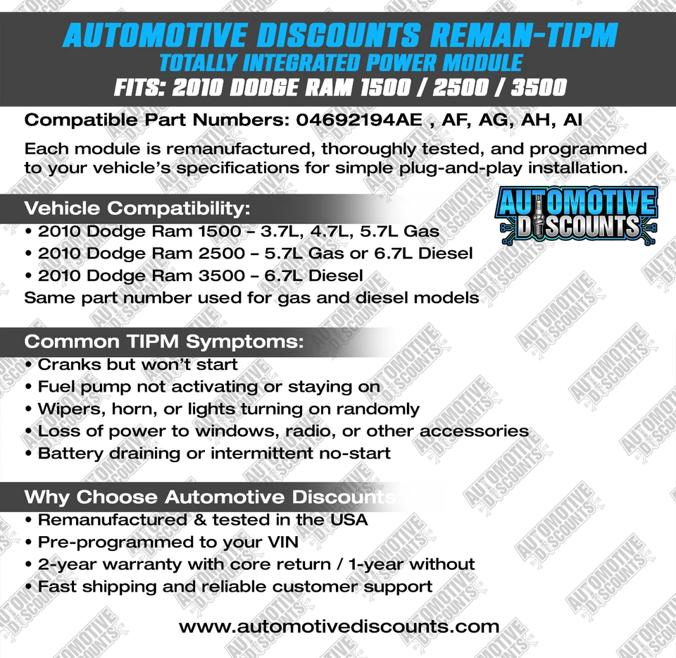 2009 Dodge RAM 1500 2500 3500 OEM восстановленный OEM TIPM 04692194 Plug & Play - Изображение 4 из 4