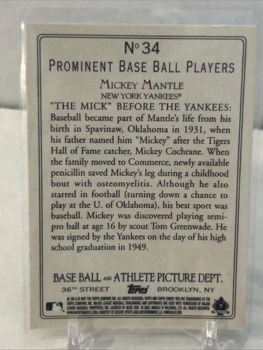 2007 Topps Turkey Red Mickey Mantle #34 - New York Yankees - Picture 3 of 3