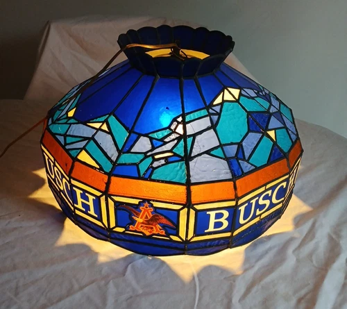 Large Vintage Busch Beer Lighted Stained Glass Style Bar Beer Sign Light Working