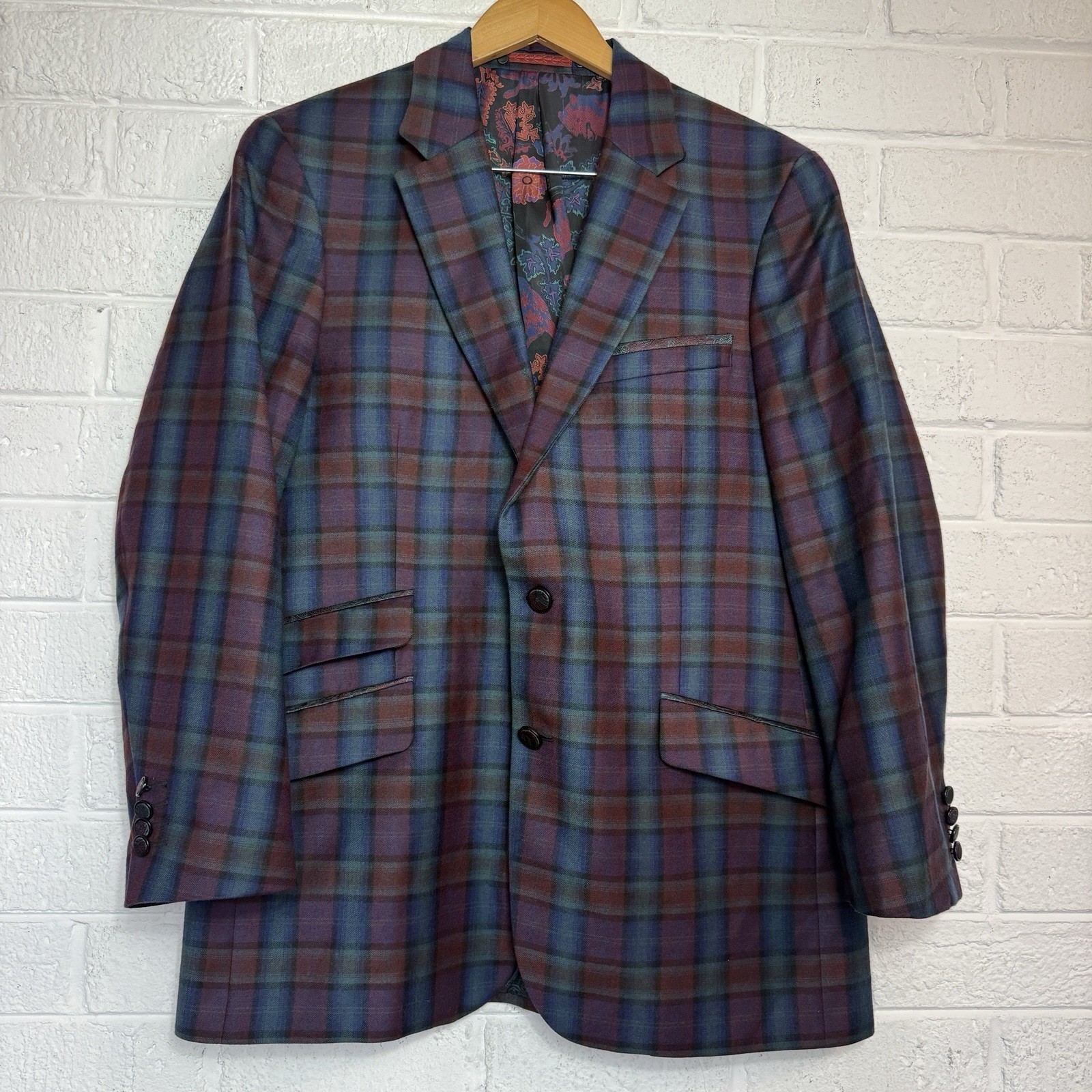 Robert Graham Blazer Mens 42 R 100% Wool  Jacket Sports Coat Plaid Harry Ellis