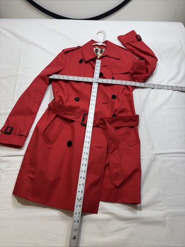 Women Burberry Trench Coat Red Double Breasted Amberford Size US 8 NWT - Picture 9 of 14