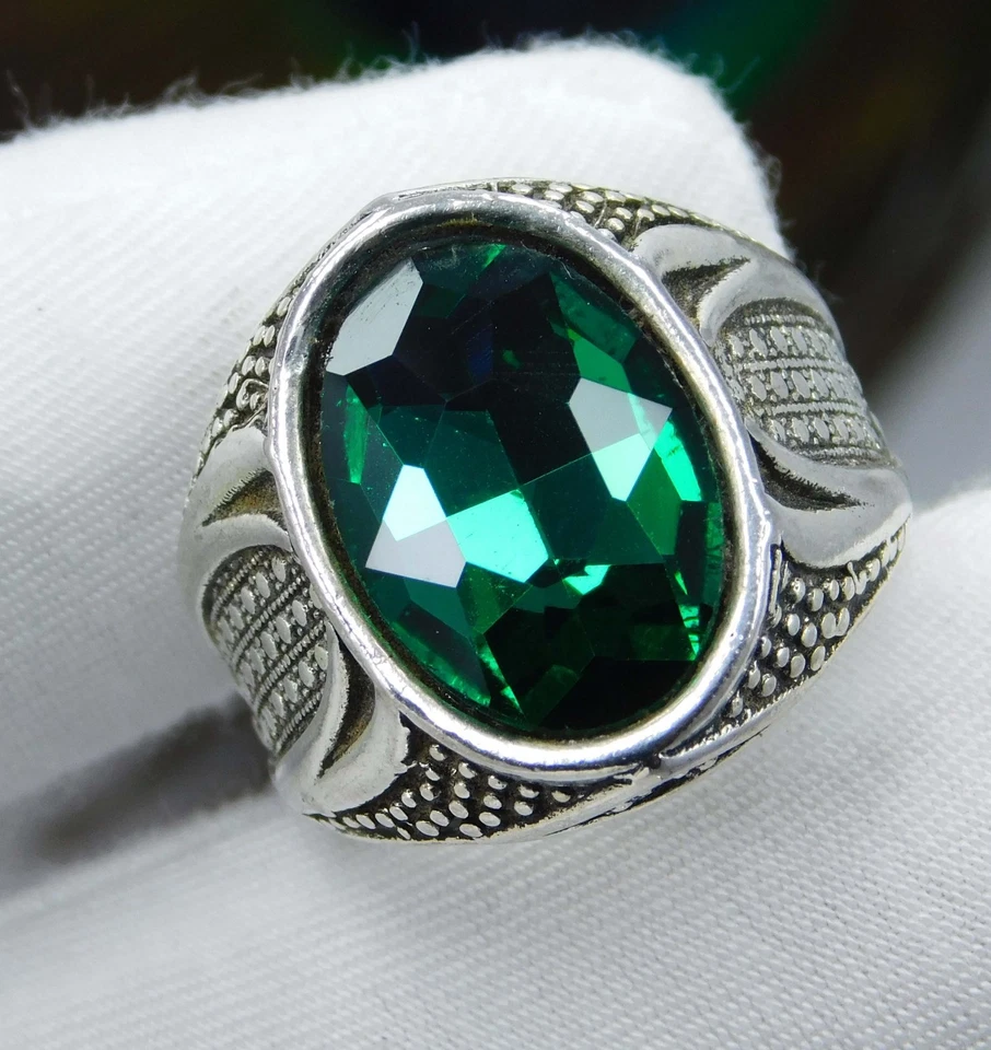 Anillo de piedras preciosas naturales de 28,85 quilates de circón verde impecable talla 5 - plata de ley Foto 4 de 4