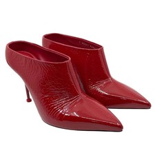 Alexander McQueen Red Patent Leather Pointed Toe Stiletto Mule Heels Size 40