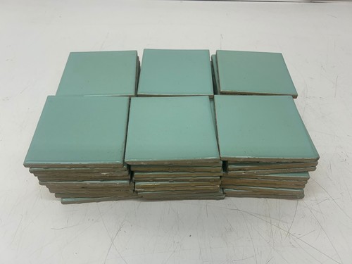 60 Vtg USQTCO Romany Ceramic Tile Blue Green MCM 4.25" Tiles Kitchen Bath Used B