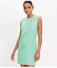 LOFT Pocket Muscle Tee Dress Green White Stripe MSRP $70 Ballet Neck Cap Sleeve