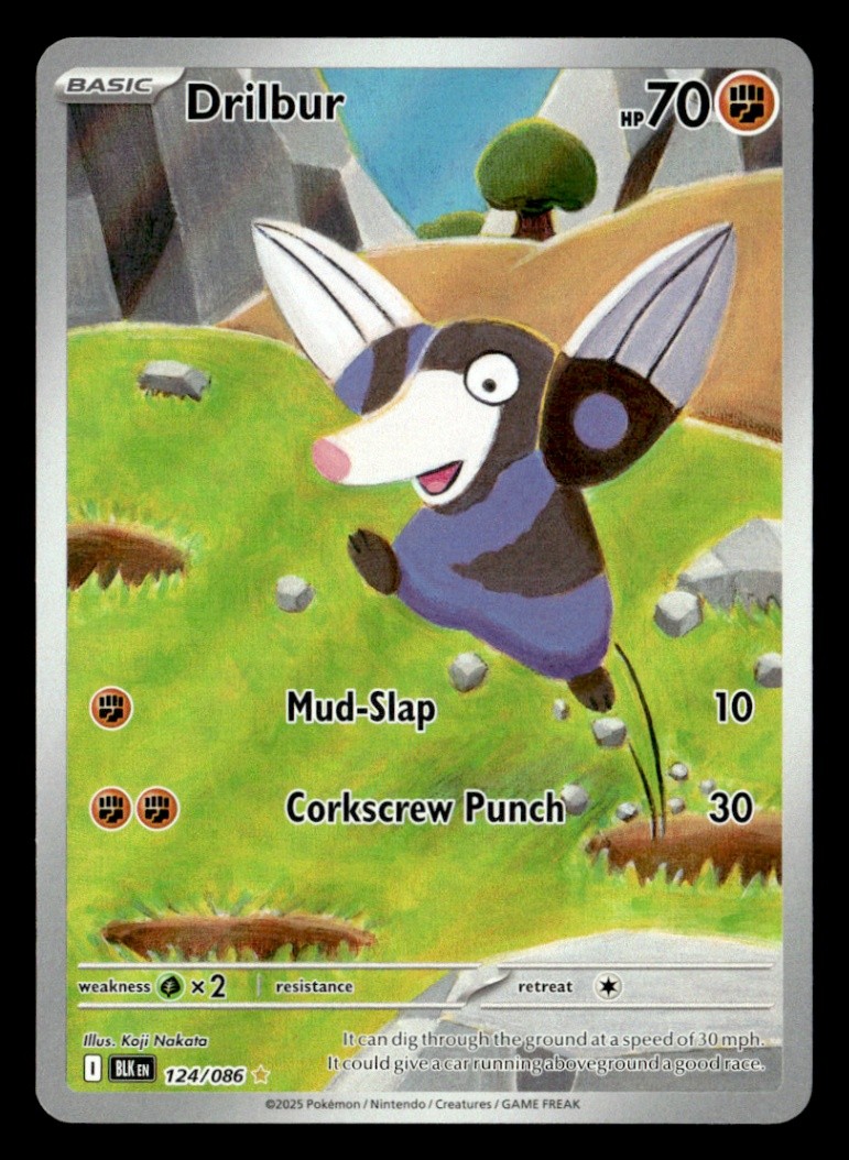 Drilbur - Illustration Rare Holo SV: Black Bolt 124/086 NM Pokémon TCG