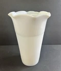 Hazel Atlas Glass Co. Milk Glass Vase Planter Ribbed Fluted Rim 7 in Vintage