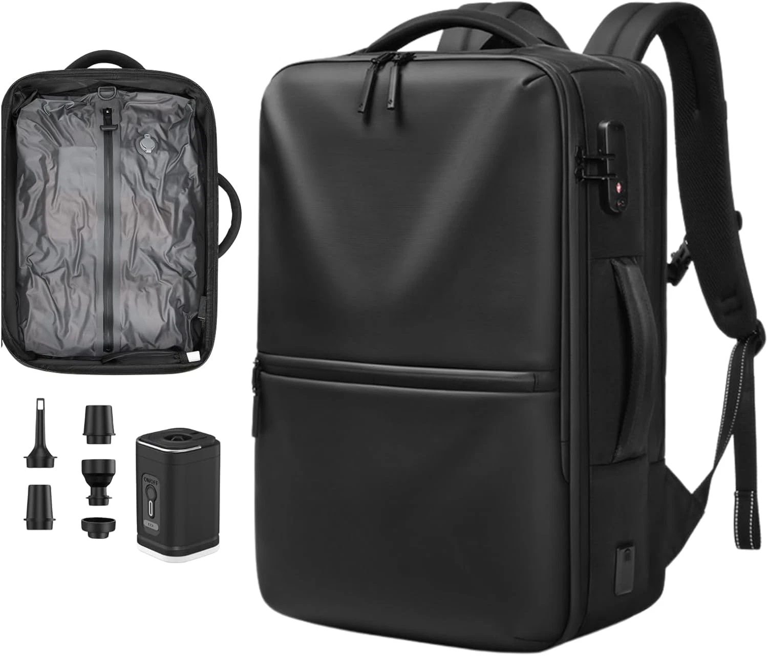70L Expandable Vacuum Backpack with Pump, TSA Lock & USB Charging Port