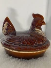 Vintage Hull Large Hen Chicken on a Nest, brown drip Casserole USA 10.5" X 10"