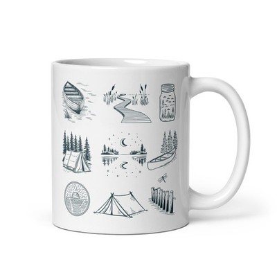 LAKE DAYS CUTE WHITE & BLUE GLOSSY MUG CAMPING GLAMPING LAKE LIFE OUTDOORS LOVE