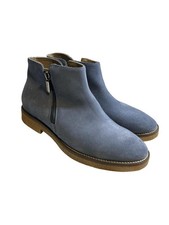 ITALEAU Waterproof Suede Ankle Boots Blue Side Zip Italy Women  s 39.5 US 9 New