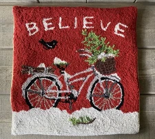 Wool Hook Christmas Pillow Cover Believe & Bicycle 18”
