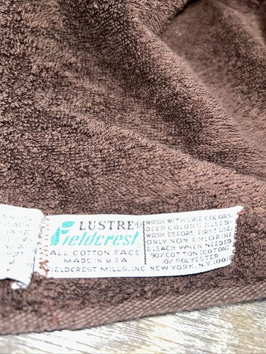 Vintage Fieldcrest Lustre Bath Towel Solid Brown W / Design All Cotton Face Soft - Picture 3 of 5