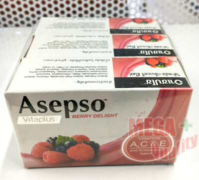 3 x 70g ASEPSO Berry Delight ANTIBACTERIAL SOAP Vitaplus Vitamin A,C And E